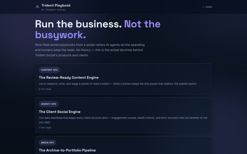 Trident Playbook home page: “Run the business. Not the busywork.”
